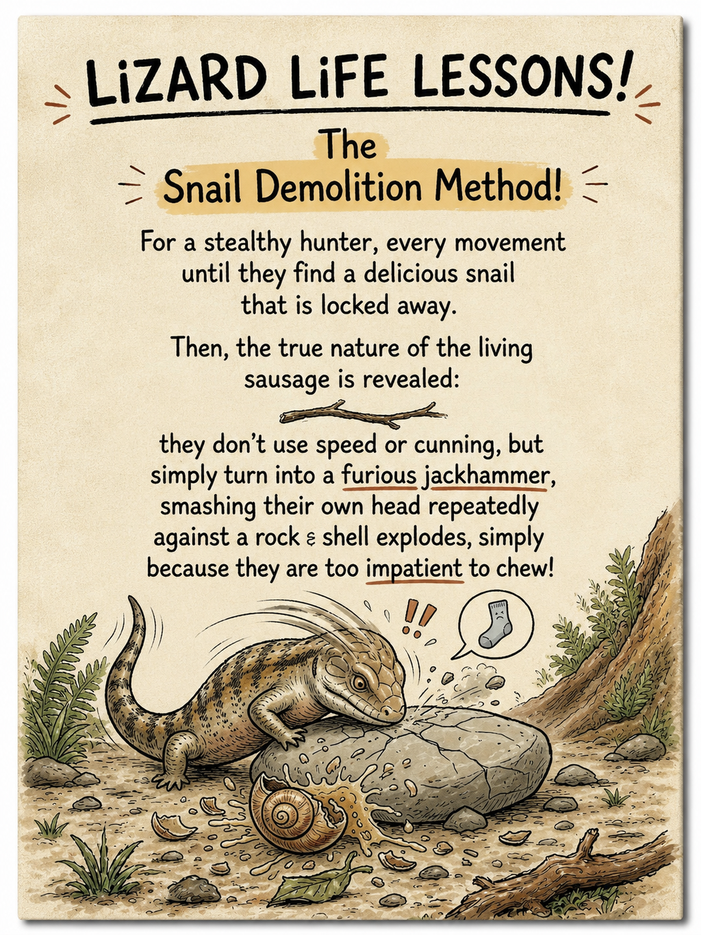 Lizard Life Lessons™ – The Snail Demolition Method on Canvas